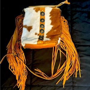Leather Cow Hide Cross Body Fringe Myra Bag